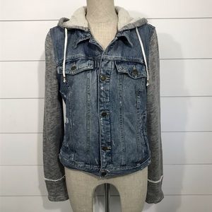 Free People Sweatshirt Hoodie Denim Jean Jacket LG